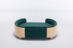 Scandinavian style Elevated Dog Bed Pet Sofa With Solid Wood legs and Bent Wood Back, Velvet Cushion,Mid Size,Dark green