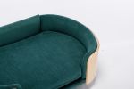 Scandinavian style Elevated Dog Bed Pet Sofa With Solid Wood legs and Bent Wood Back, Velvet Cushion,Mid Size,Dark green