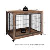 Furniture Style Dog Crate Side Table on Wheels with Double Doors and Lift Top. Rustic Brown, 43.7'' W x 30'' D x 31.1'' H.