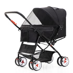 Four Wheel Folding Pet Stroller, Dog Jogger Travel Carrier Adjustable Canopy Storage Brake Mesh Window (Color: Black)